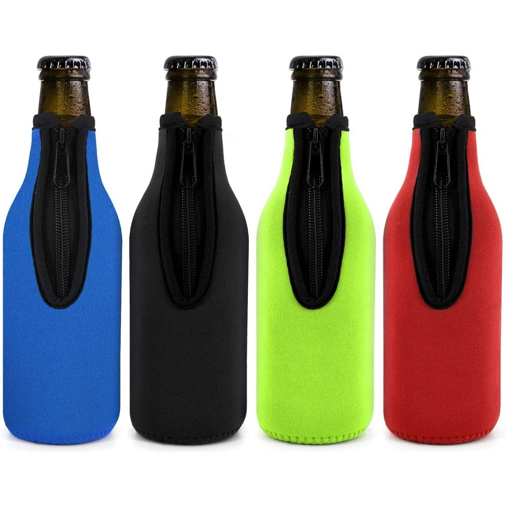 Beer Bottle Insulator Sleeve Pack of 4. Different Color. Zipup Bottle