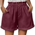 thumbnail image 1 of Gibobby pantalones de mujer Pantalones cortos de playa con botones cómodos y cintura elástica de verano para mujer con bolsillos (Vino, M), 1 of 5