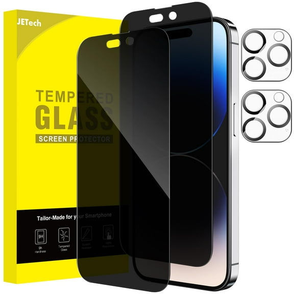 JETech Privacy Full Coverage Screen Protector for iPhone 14 Pro Max 6.7-Inch with Camera Lens Protector, Anti-Spy Tempered Glass Film, 2-Pack Each