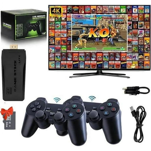 Wireless Retro Play Machine,Retro Play Stick, Plug & Play Video TV Play Stick within 20000  Plays Built-in, 9 Classic Emulators, 4K HD Nostalgia Stick Play for TV, Dual 2.4G Wireless Control(128G)