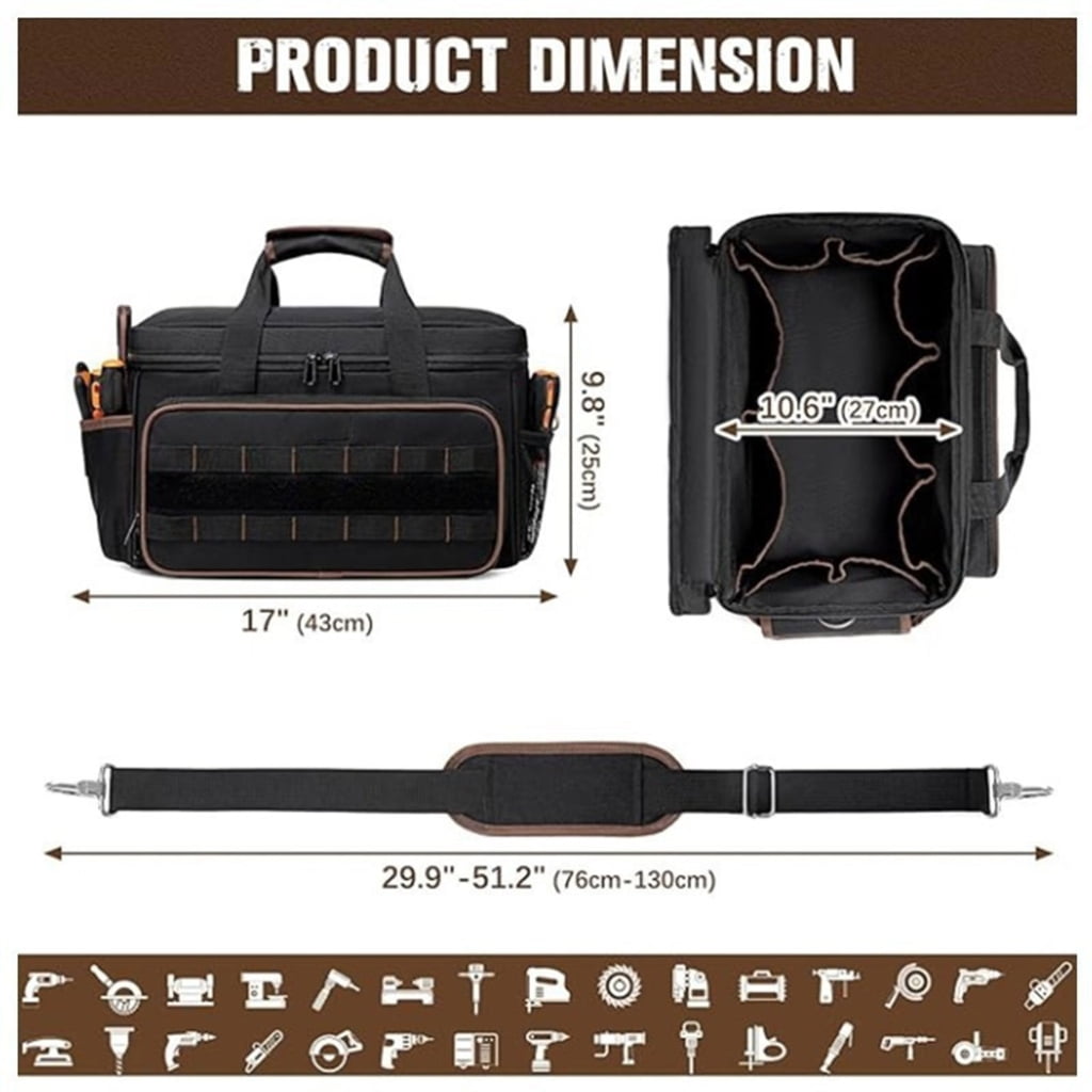Large Capacity 14Inch Rugged Tool Storage Bag With Multiple Compartments