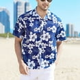 thumbnail image 2 of Camisa de playa de manga corta para hombre, camisa informal a la moda con botones y cuello vuelto, estampado para vacaciones de verano, azul y blanco M, 2 of 7