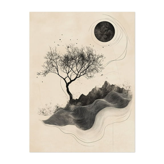 Simple Flower Line Art - Line Drawing Unframed Wall Art Print 5 x 7 inches