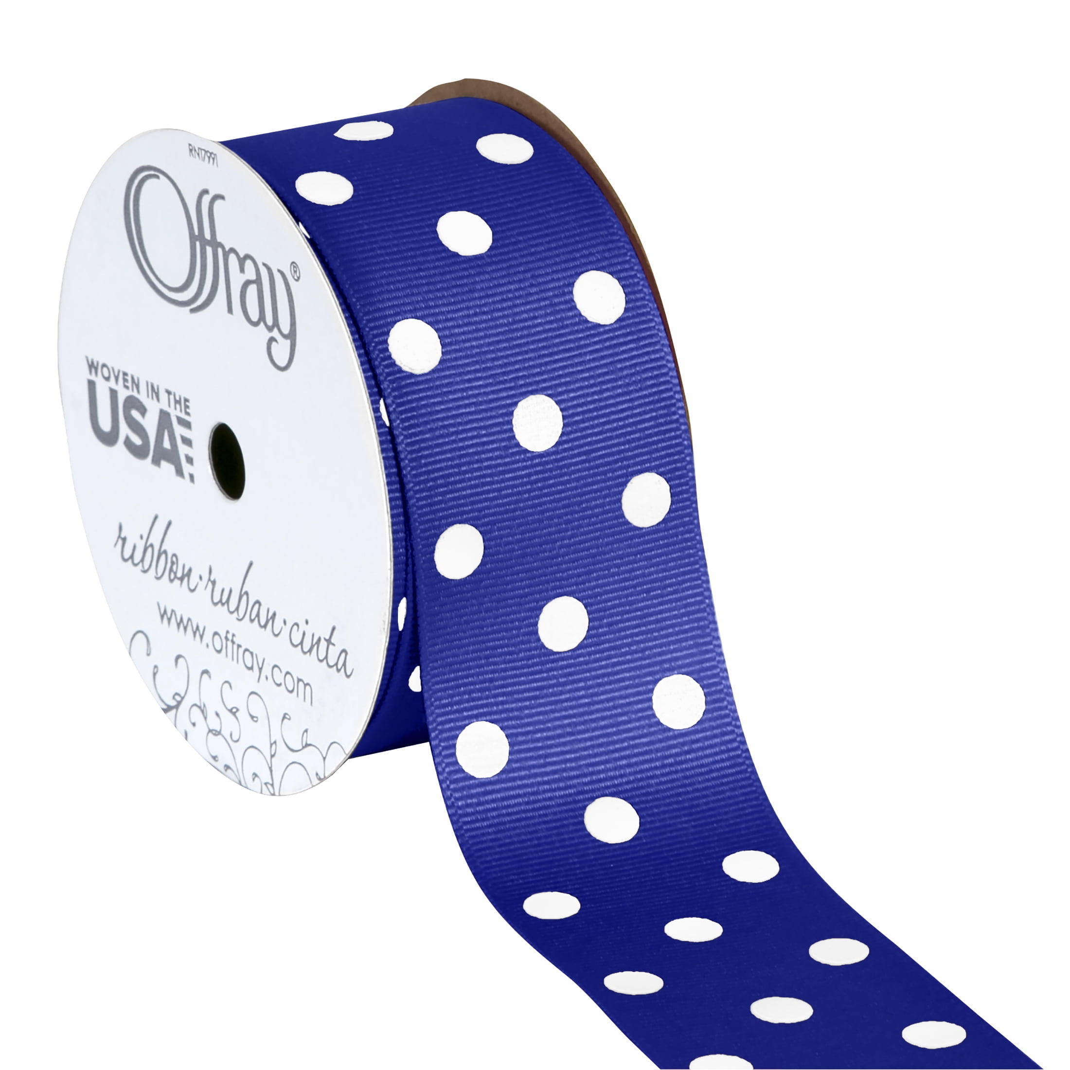 Offray Ribbon, Royal Blue with White Polka Dot 1 1/2 inch Grosgrain Polyester Ribbon, 9 feet, 1 Each