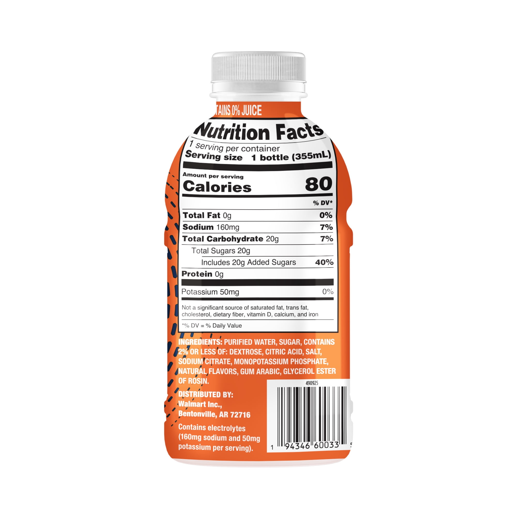 Great Value Sport Hydration Beverage, Orange, 12 fl oz, 12 Count