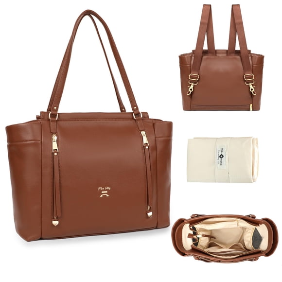 Bolsa de pañales de piel para pañales, mochila Miss Fong Brown