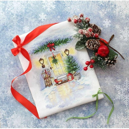 UPC: 4627128733403 | Cross Stitch Kit Christmas Door A-018 / SA-018 Needlework Green By MP Studia Easy New Year
