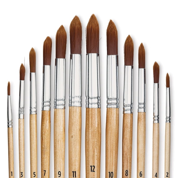 Blick Essentials Value Brush Set - Round Brushes, Brown Nylon, Set of 12