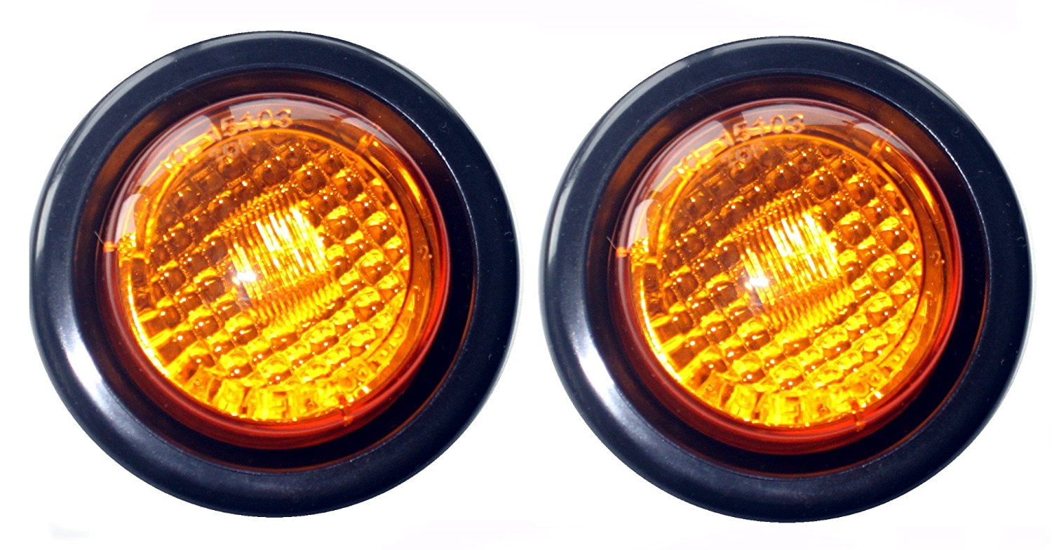 Pair of 2 LED 2" Round Clearance/Side Marker Light Kit Amber with Light