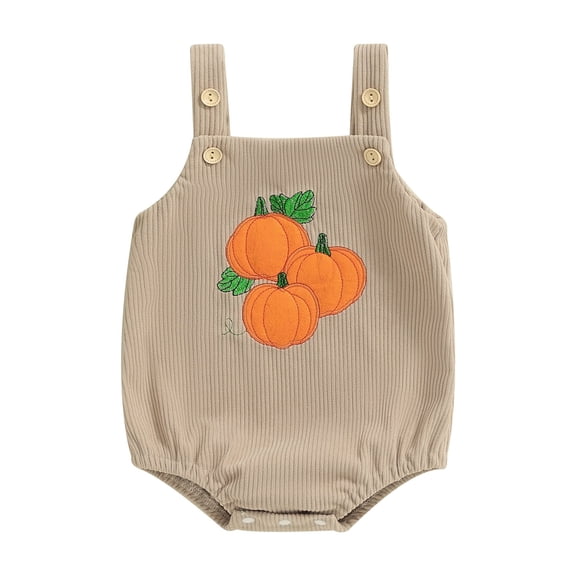 Jxzom Newborn Baby Boy Girl Corduroy Romper Halloween Outfits 0 3 6 12 Months Pumpkin/Bat/Ghost Embroidery Sleeveless Straps Overall Bodysuit