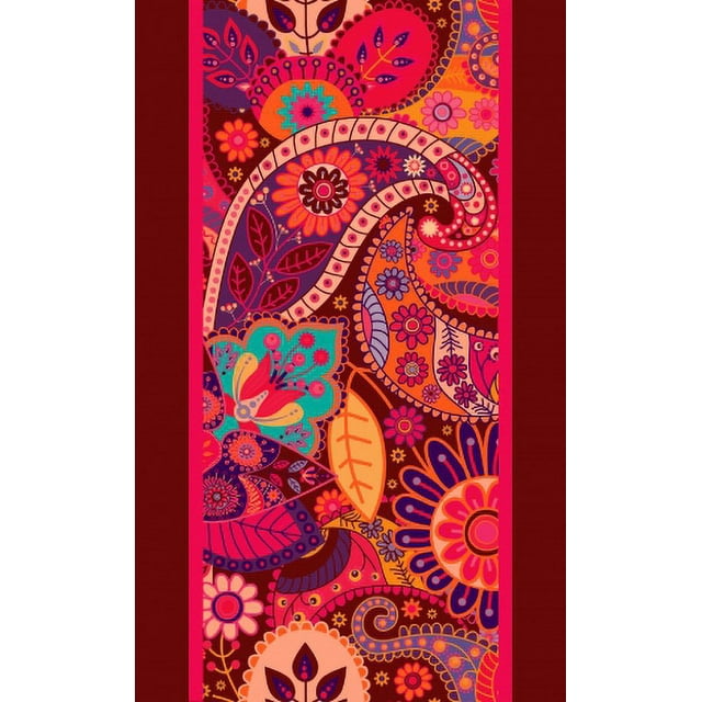 IBA Indianbeautifulart Tissu de Couture en Velours à Rayures Rouges et Paisley, Dentelle Imprimée, 9 Yards 3 Pouces