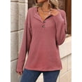thumbnail image 5 of Womens Henley Long Sleeve Shirt Fall Top V Neck Fashion Dreesy Casual Tunic Sweaters Clothes Trendy Work Outfits Pink L, 5 of 7