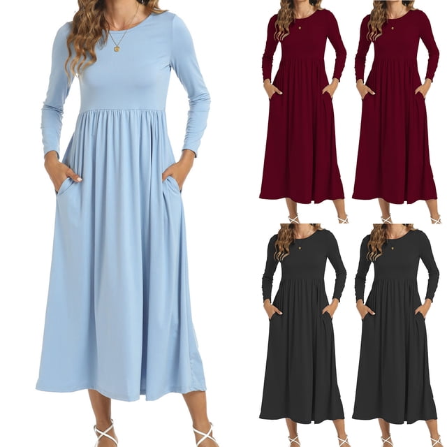 Gspmoly Robe pour Femmes, Robe à Manches Courtes Col Rond Mode Couleur Unie Taille Haute et Cheville Fendue Robe de Mariage pour Femmes Cadeaux de Vacances