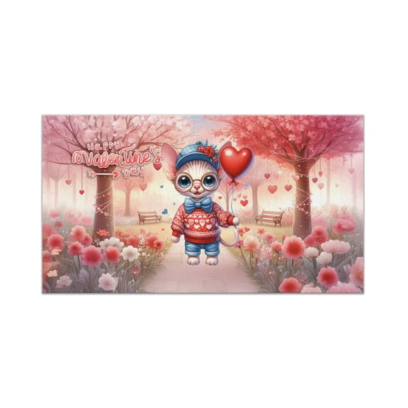 Happy Valentine’s Day Adorable Sphynx Kitten Holding Heart Balloon Doormat Cat Lover Kitten Owner Gifts Idea Indoor Outdoor Welcome Mat - 00030