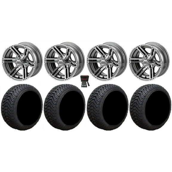LSI Yukon 14" Golf Cart Wheels Mirror 205x30 Cruze Tires E-Z-GO & Club Car