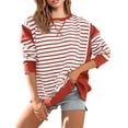 thumbnail image 2 of Npasoilc Sweatshirts for Women Fall Winter Trendy Long Sleeve Round Neck Side Slit Comfort Pullover Blouse Tops Striped Color Block Casual Loose Hoodless Hoodies, 2 of 8