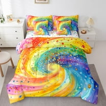 Erosebridal Rainbow Watercolor Bedding Twin Size, Abstract Spiral Swirl Comforter Sets with Sheets, Splash Polka Dots Duvet Set, Lightweight Room Decor, Reversible 7-Piece