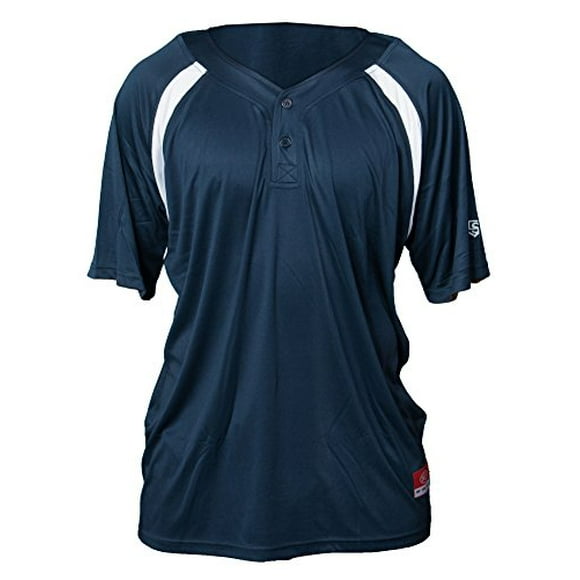 Louisville Slugger Men's 2-Button Henley Short Sleeve Game Jersey, Navy/White, Small