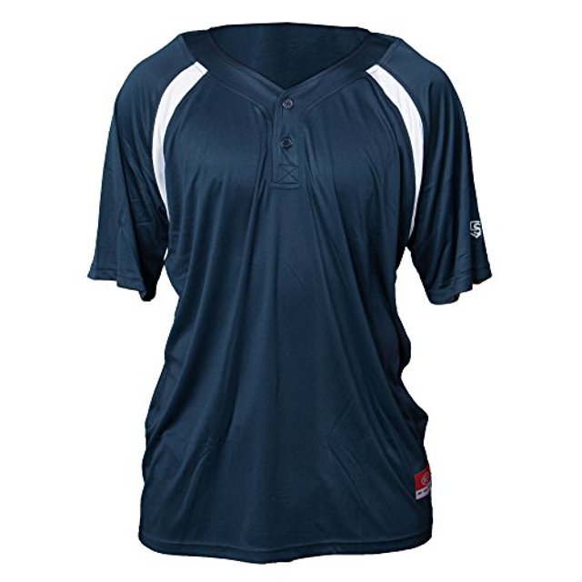 Louisville Slugger Men's 2-Button Henley Short Sleeve Game Jersey, Navy/White, Small