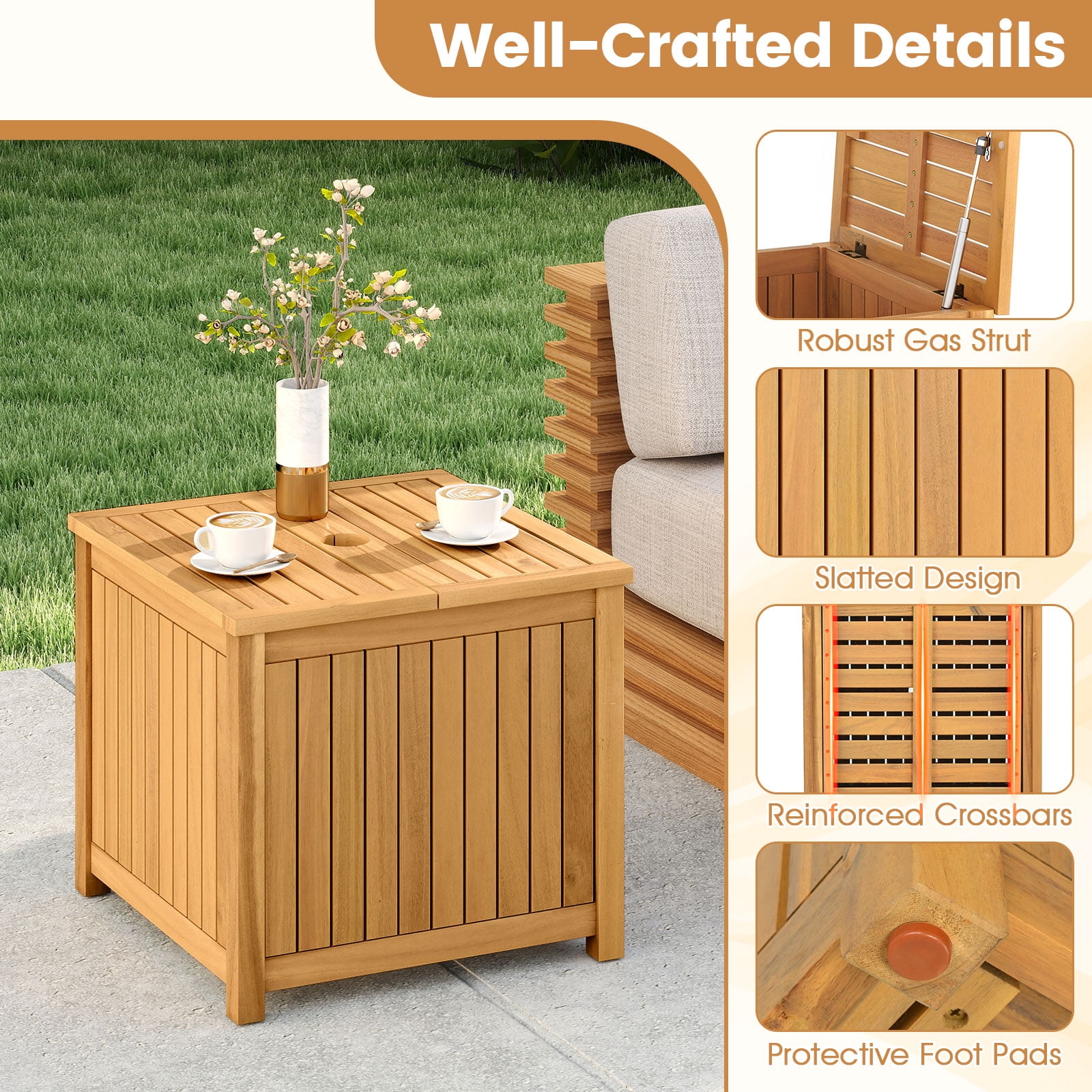 Gymax 2-in-1 Outdoor Side Table w/Storage Umbrella Hole & Removable Base for Backyard