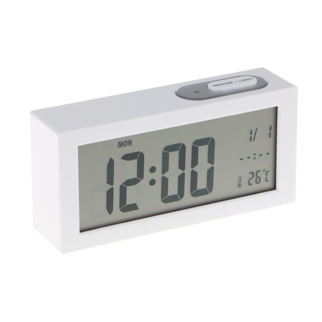 Reloj despertador digital LCD de gran tamaño, portátil, moderno, con función de repetición y batería. blanco