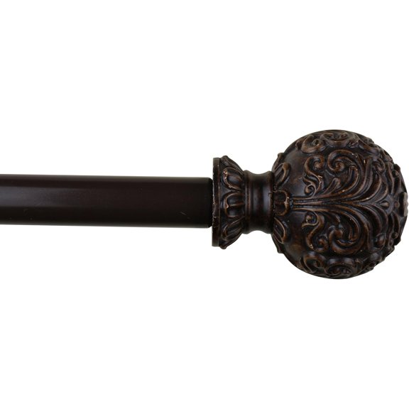 Urbanest Adjustable Single Curtain Rod Set Mahogany Scroll Ball Finials – 1 - Inch Diameter, With Bronze Rod, 48–84 Inches