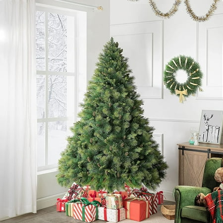 Vail 4.5ft Prelit Artificial Christmas Tree with Pine Cones  Foot Pedal  561 Branch Tips  300 Warm Lights and Metal Stand  38  Wide Realistic Traditional Christmas Tree with Lights by Naomi Home