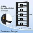 thumbnail image 2 of CBNTKI 5 Tier Metal Bookshelf, Black 69" Tall Bookcase, Large Heavy Duty Book Shelves,  Wide Book Shelves, Display Storage Shelves for Library Bedroom Living Room Office, 2 of 14