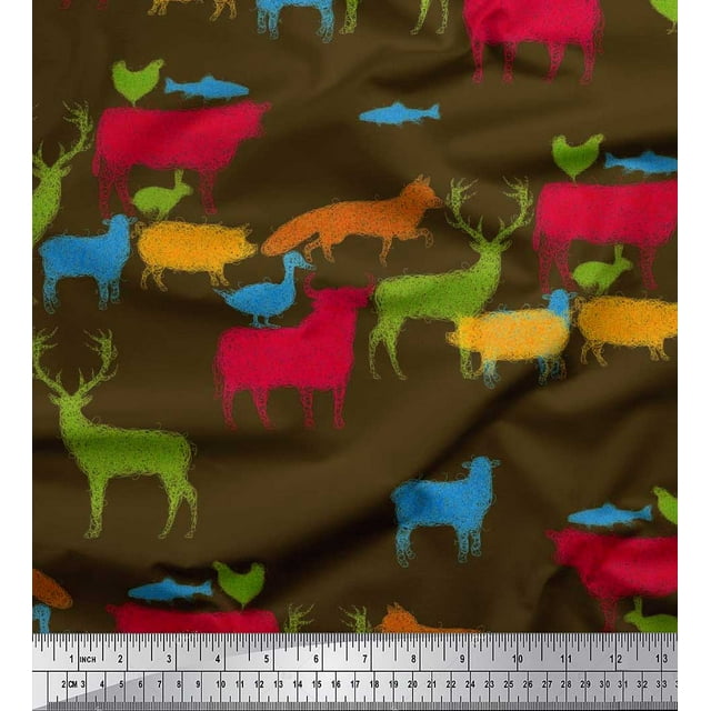 Soimoi Poly Georgette Fabric Birds & Animals Hand Drawn Print Fabric by the Yard 42 Inch Wide