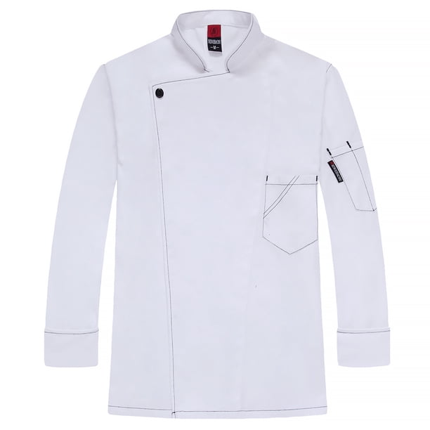 Chef uniforme poliéster manga larga otoño cálido delantal delantal con bolsillos delanteros Catering Cómodas bandas de sudor para cafetería Blanco XL Vogacara LF000326-09