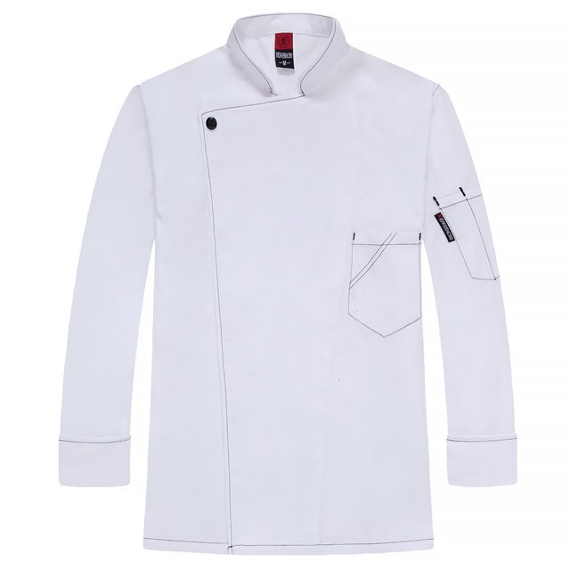 Chef Uniforme Poliéster Manga Larga Otoño Cocina Caliente Delantal Con Bolsillos Delanteros Catering Cómodas Bandas De Suda Para Barra De Café Blanco 4XL seitruly LF000326-12