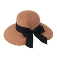 thumbnail image 3 of XINPING Women's Bowknot Straw Sun Hat, Wide Brim UV Protection Beach Vacation Hat with Black Bow Tie, Packable and Breathable Fishing Summer Hat for Outdoor Activities, 3 of 4