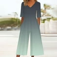 thumbnail image 2 of ABATAB Womens Summer Jumpsuits V Neck Half Sleeve Dressy Rompers Casual Gradient One Piece Wide Leg Outfits with Pockets, 2 of 5