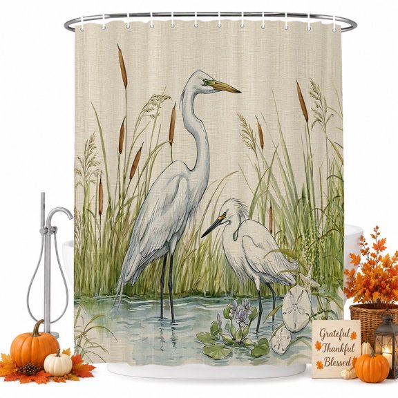 Vintage Wildlife Birds Shower Curtain Set - Standard 72" x 72" Washable Bathtub Curtain with 12 Hooks, Farmhouse Botanical Water Reflection Waterproof Fabric Stall Shower Curtains for Bathroom Décor