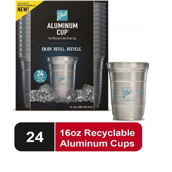 Ball Aluminum Cup, Disposable Recyclable Cold-Drink Cups, 16 oz. Cups, 24 Count