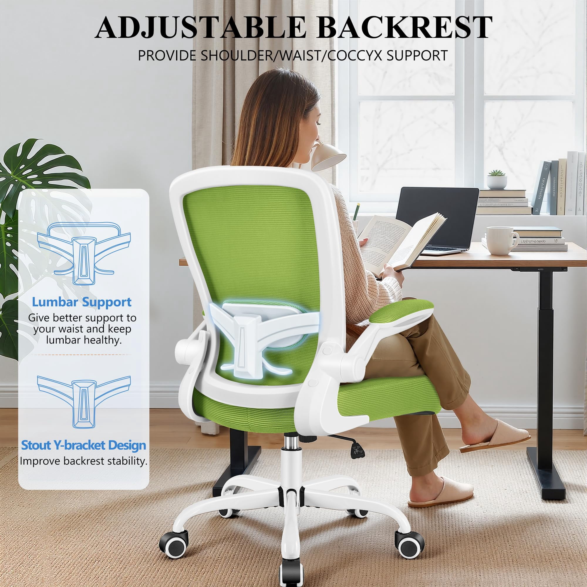 Office Chair, Ergonomic Desk Chair Breathable Mesh Chairs Adjustable High Back Lumbar Support Flip-up Armrests, Executive Rolling Swivel Comfy Computer Chairs Home Office Black