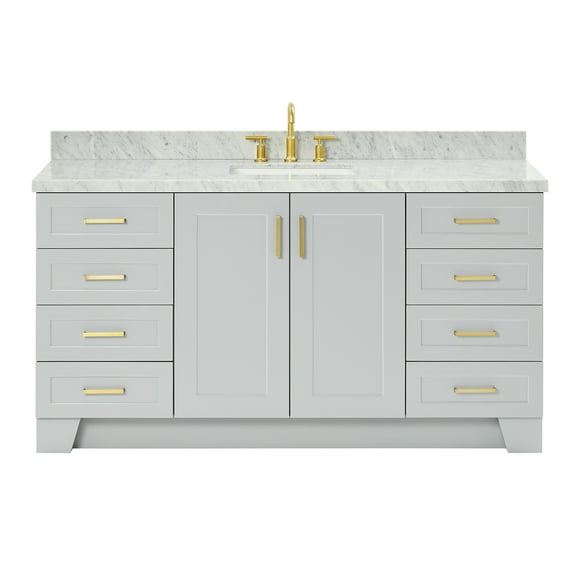 Ariel Taylor 67 Inch Single Rectangle Sink Vanity With Carrara White Marble Countertop W/1.5" Edge In Grey