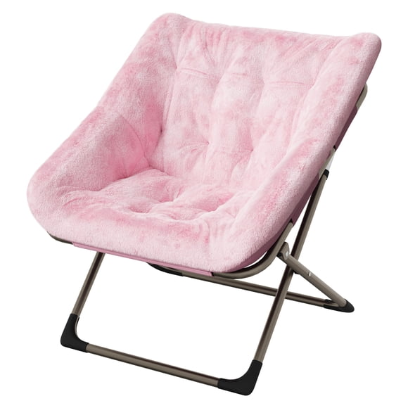 Gold Foldable Rabbit Fur Saucer Chair, Folding Comfy Lounge Chair with Sturdy Metal Frame, Cozy Faux Fur Lazy Chairs for Kids Teens Adults, No Assembly for Bedroom Dorm