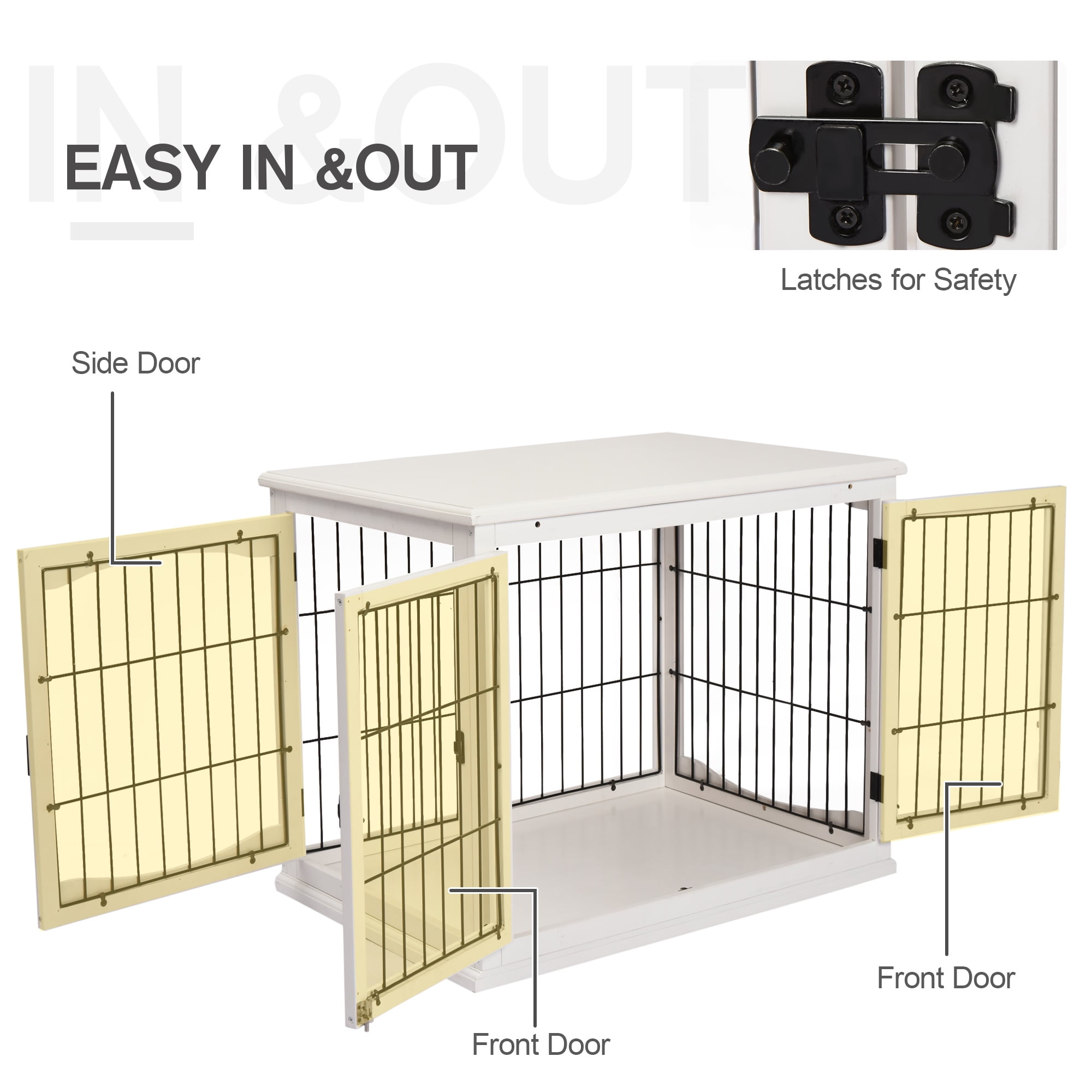 PawHut Dog Crate Furniture, Small Dog Cage End Table with Two Opening Sides, Lockable Door, Puppy Kennel Indoor, Cute and Decorative, Pure White