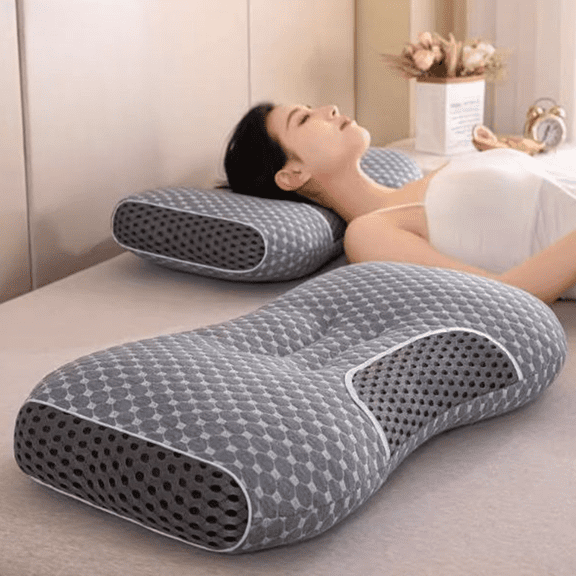 Fmxomd Deep Sleep Pillow, Ergonomic Contour Design for Side & Back Sleepers,Cervical Shape Gently Head & Provides Neck Support Pillow, 18"x29.5", Black
