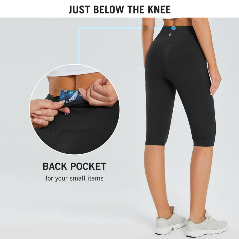 BALEAF Capri Leggings for Women Knee Length High Waisted Petite Yoga Casual  Workout Exercise Capris with Pockets Black M 