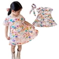 thumbnail image 2 of XIMIN Robe Arc-en-Ciel Imprimée pour Filles Tout-Petits, Col Rond, Dessin Animé, Été, Plage, Fête, Robe d'Été Fluide avec Bandeau, Tenue Décontractée Mignonne (6-7 Ans, A), 2 of 9