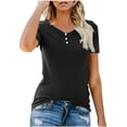 thumbnail image 1 of Birdeem Blouses pour Femmes Mode d'Été pour Femmes T-Shirt à Col en V Uni à Boutons à Manches Courtes, 1 of 10