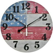 Waltham Real Wood Wall Clock, 12 inch, Battery Operated, American Flag Design - Made from Real Wood – not Particle Board or MDF- 100% Real Wood!