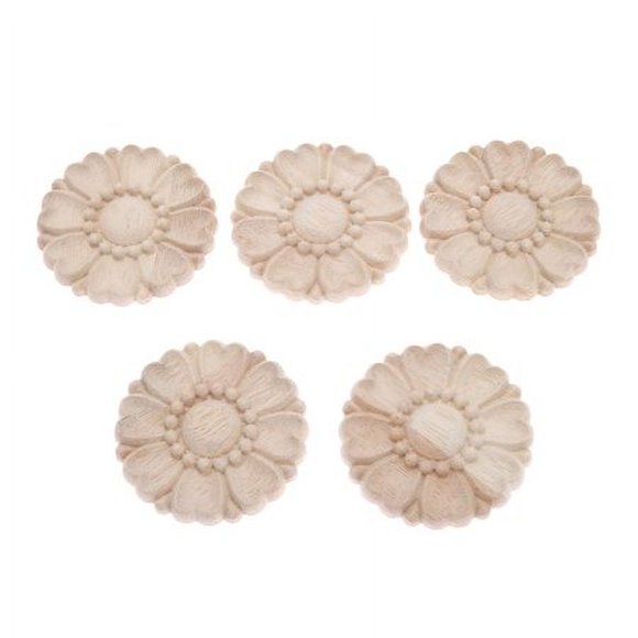 MUXSAM 5-Pack Non Peint en Bois Rond Sculpté Applique Onlay Décalcomanies pour Armoire Commode Lit Meubles Artisanat Décor (8cm/3.15")