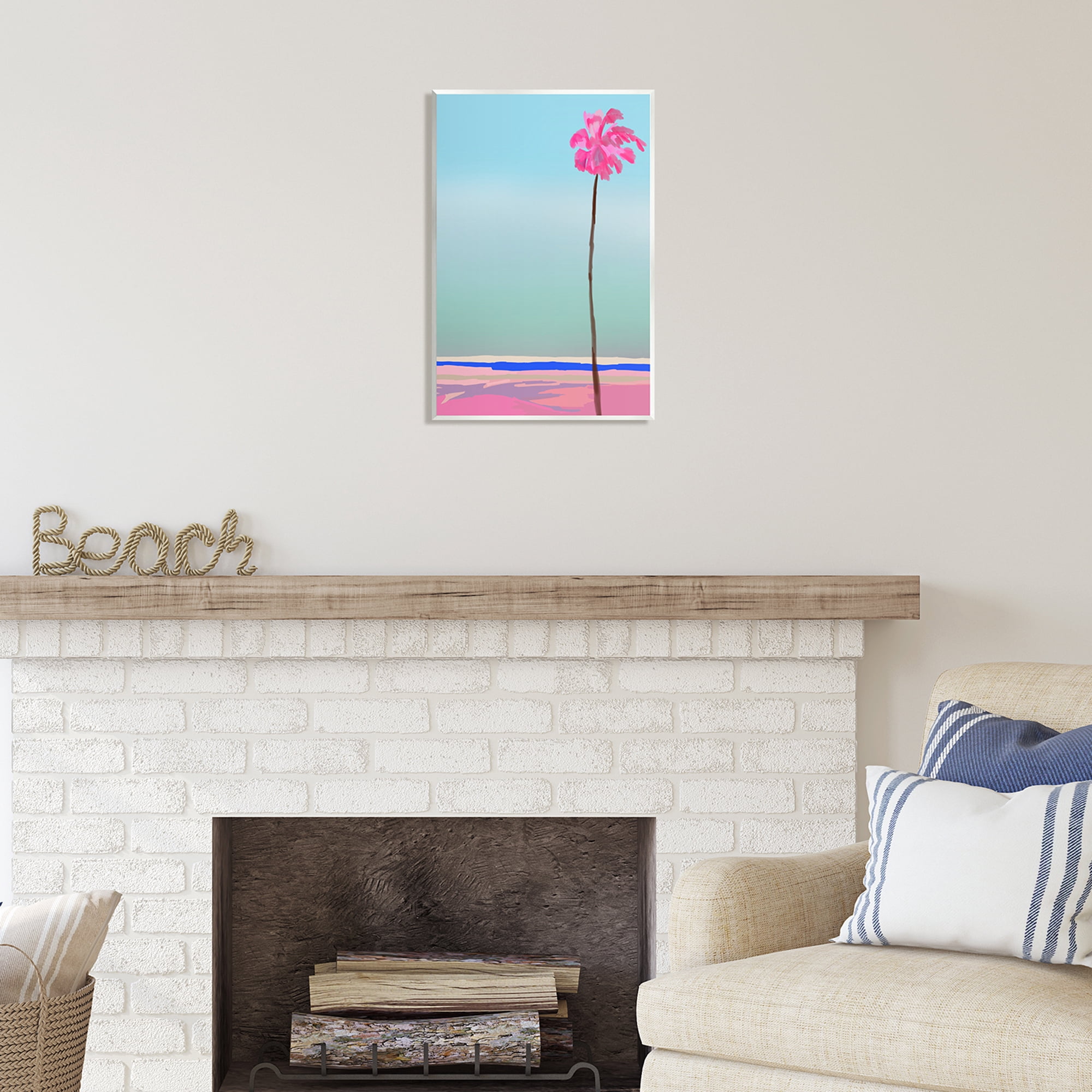 Stupell Industries Pink & Blue Beach Palm Nature Painting Unframed Art Print Wall Art, 13 x 19
