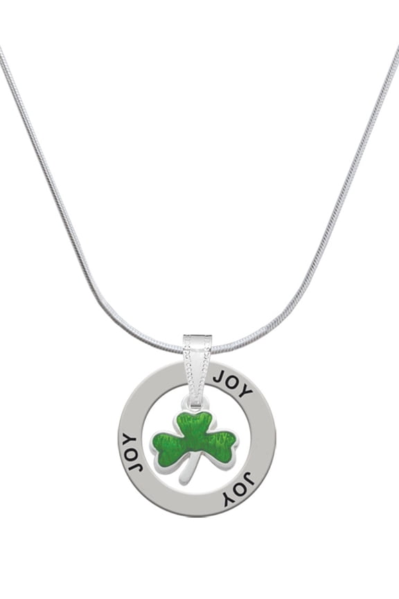 Silvertone Translucent Green Shamrock Joy Ring Charm Necklace, 18"