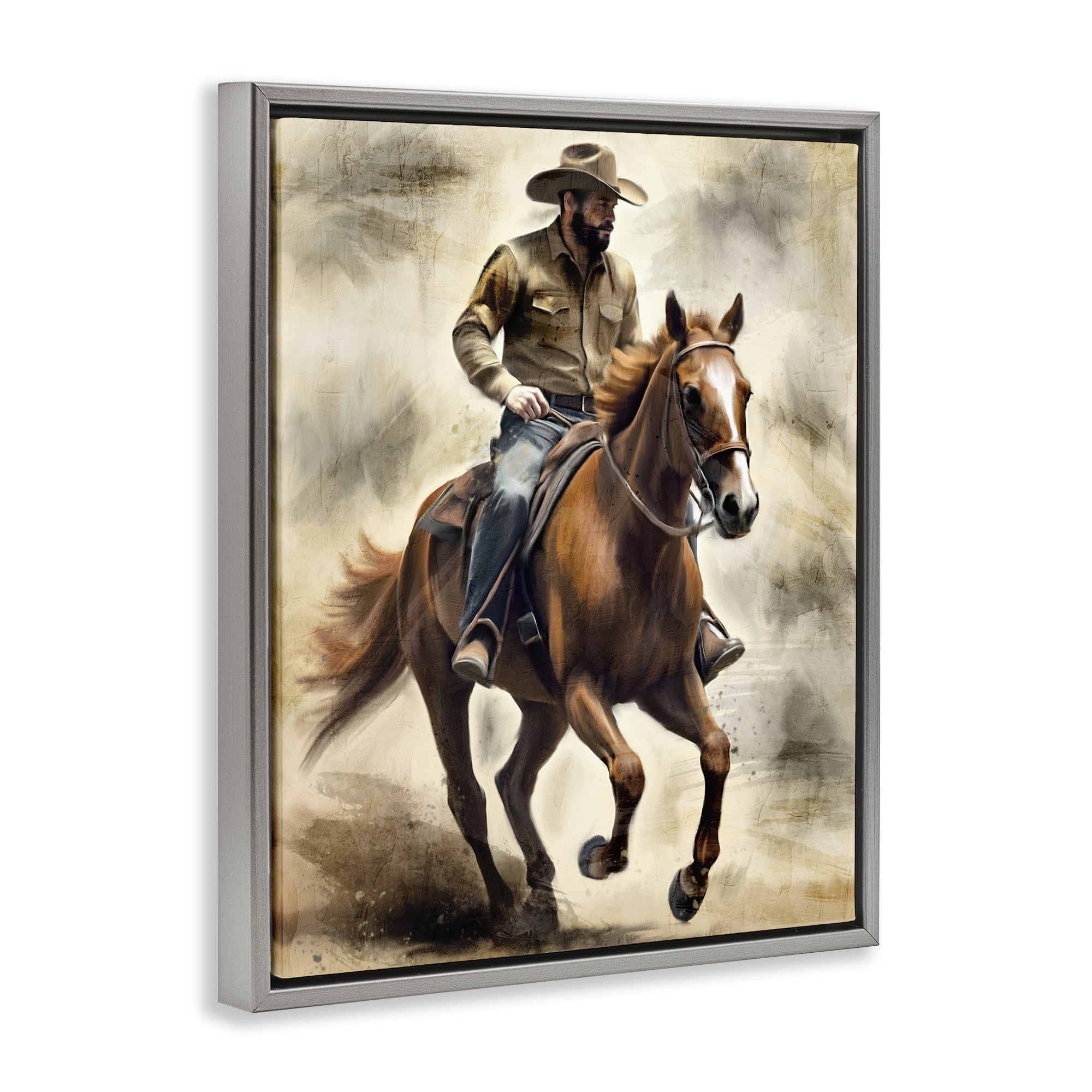 Stupell Industries Gallop Horse & Cowboy Gray Framed Floater Canvas Wall Art, design by Kim Allen