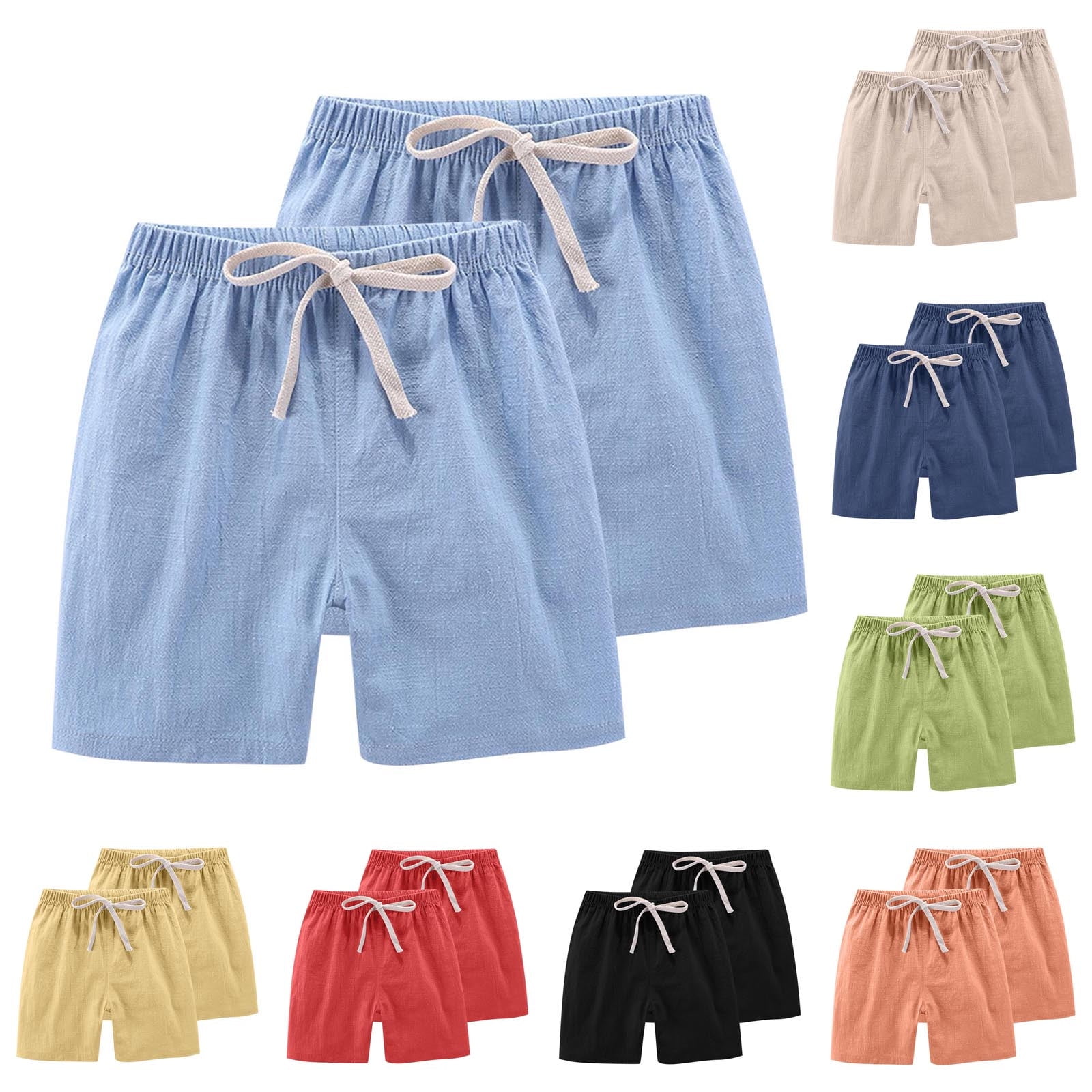 Rvasteizo Girls 2pc Shorts Solid Linen Mix Fabric Carry Drawstring Waist for Summer Daily Outside Wearing