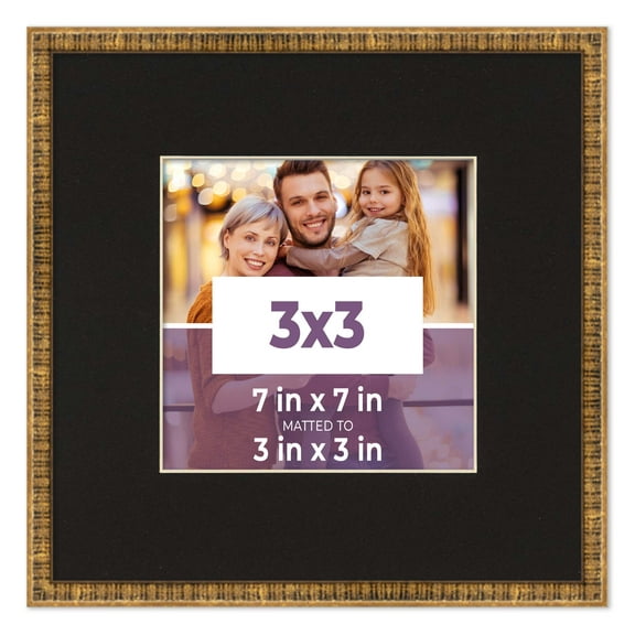 3x3 In Frame Gold With Black Picture Mat For 3x3 In Photo - Gold 7x7 Frame To Display Print or